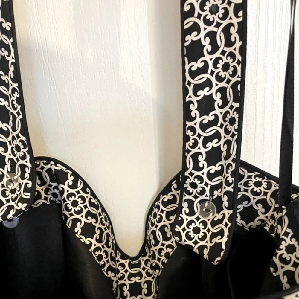 White House Black Market 100% silk black and white printed halter dress. - Picture 5 of 12